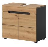 Waschbeckenunterschrank Cooper in Artisan Eiche und grau Badschrank 63 cm, Soft-Close