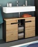 Waschbeckenunterschrank Cooper in Artisan Eiche und grau Badschrank 80 cm, Soft-Close