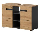 Waschbeckenunterschrank Cooper in Artisan Eiche und grau Badschrank 80 cm, Soft-Close