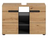 Waschbeckenunterschrank Cooper in Artisan Eiche und grau Badschrank 80 cm, Soft-Close