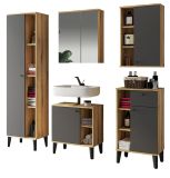 Badmbel Set 5-teilig Torsby in grau und Evoke Eiche Badkombination 182 x 190 cm