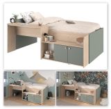 Parisot Hochbett Matre in Jackson Eiche und grn Kinder- und Jugendzimmer Bett mit Stauraum