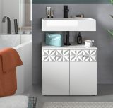 Waschbeckenunterschrank Relief in wei Hochglanz mit 3-D Struktur Badschrank 60 cm