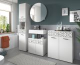 Badezimmer Hochschrank Relief in wei Hochglanz mit 3-D Struktur Badschrank 35 x 187 cm