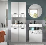 Badezimmer Hochschrank Relief in wei Hochglanz mit 3-D Struktur Badschrank 70 x 187 cm