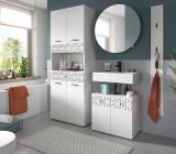 Badezimmer Hochschrank Relief in wei Hochglanz mit 3-D Struktur Badschrank 70 x 187 cm