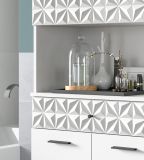 Badmbel Set 3-teilig Relief in wei Hochglanz mit 3-D Struktur Badkombination 155 cm