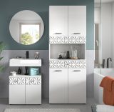 Badmbel Set 3-teilig Relief in wei Hochglanz mit 3-D Struktur Badkombination 155 cm