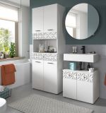 Badmbel Set 3-teilig Relief in wei Hochglanz mit 3-D Struktur Badkombination 155 cm