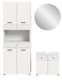 Badmbel Set 3-teilig Relief in wei Hochglanz mit 3-D Struktur Badkombination 155 cm