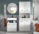 Badmbel Set 4-teilig Relief in wei Hochglanz mit 3-D Struktur Badkombination 186 cm