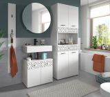 Badmbel Set 4-teilig Relief in wei Hochglanz mit 3-D Struktur Badkombination 186 cm