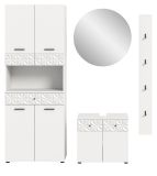 Badmbel Set 4-teilig Relief in wei Hochglanz mit 3-D Struktur Badkombination 186 cm