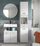 Badmbel Set 3-teilig Relief in wei Hochglanz mit 3-D Struktur Badkombination 120 cm