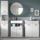 Badmbel Set 4-teilig Relief in wei Hochglanz mit 3-D Struktur Badkombination 205 cm