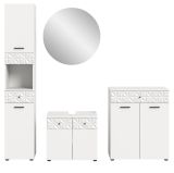 Badmbel Set 4-teilig Relief in wei Hochglanz mit 3-D Struktur Badkombination 205 cm