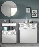 Badmbel Set 3-teilig Relief in wei Hochglanz mit 3-D Struktur Badkombination 155 cm