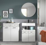 Badmbel Set 3-teilig Relief in wei Hochglanz mit 3-D Struktur Badkombination 155 cm