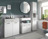 Badmbel Set 3-teilig Relief in wei Hochglanz mit 3-D Struktur Badkombination 155 cm