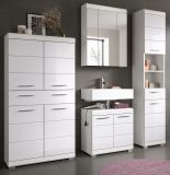Badezimmer Midischrank Shawn in wei Hochglanz Badschrank 74 x 141 cm