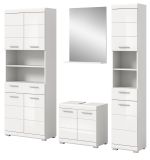 Badmbel Set 4-teilig Shawn in wei Hochglanz Badkombination 200 x 191 cm