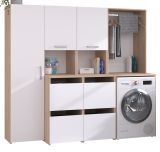 Waschmaschinenschrank Laundry in wei und Jackson Eiche Set 3-teilig 204 x 184 cm