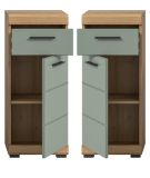 Badezimmer Kommode Shawn in Salbei grn und Artisan Eiche Badschrank 37 x 88 cm