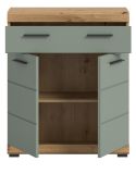 Badezimmer Kommode Shawn in Salbei und Artisan Eiche Badschrank 74 x 88 cm