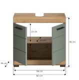 Waschbeckenunterschrank Shawn in Salbei und Artisan Eiche Badezimmer Unterschrank 60 cm