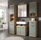 Waschbeckenunterschrank Shawn in Salbei und Artisan Eiche Badezimmer Unterschrank 60 cm