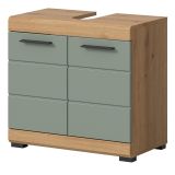 Waschbeckenunterschrank Shawn in Salbei und Artisan Eiche Badezimmer Unterschrank 60 cm
