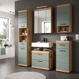 Waschbeckenunterschrank Shawn in Salbei und Artisan Eiche Badezimmer Unterschrank 60 cm