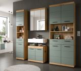 Badezimmer Hochschrank Shawn in Salbei und Artisan Eiche Badschrank 74 x 191 cm
