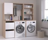 Waschmaschinenschrank Laundry4 in wei und Jackson Eiche Set 3-teilig 175 x 184 cm