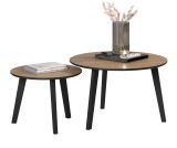 Couchtisch 2er Set Ronin in Eiche und schwarz 2x Beistelltisch rund