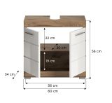 Waschbeckenunterschrank Willow in wei Hochglanz und Nox Eiche Badschrank 60 cm