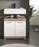 Waschbeckenunterschrank Willow in wei Hochglanz und Nox Eiche Badschrank 60 cm