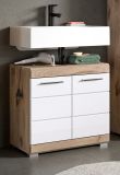 Waschbeckenunterschrank Willow in wei Hochglanz und Nox Eiche Badschrank 60 cm