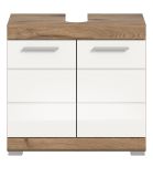 Waschbeckenunterschrank Willow in wei Hochglanz und Nox Eiche Badschrank 60 cm