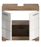 Waschbeckenunterschrank Willow in wei Hochglanz und Nox Eiche Badschrank 60 cm