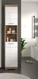 Badezimmer Hochschrank Willow in wei Hochglanz und Nox Eiche Badschrank 37 x 191 cm