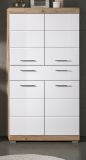 Badezimmer Midischrank Willow in wei Hochglanz und Nox Eiche Badschrank 74 x 141 cm