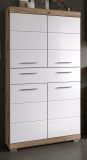 Badezimmer Midischrank Willow in wei Hochglanz und Nox Eiche Badschrank 74 x 141 cm