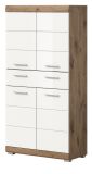 Badezimmer Midischrank Willow in wei Hochglanz und Nox Eiche Badschrank 74 x 141 cm