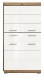 Badezimmer Midischrank Willow in wei Hochglanz und Nox Eiche Badschrank 74 x 141 cm