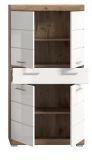 Badezimmer Midischrank Willow in wei Hochglanz und Nox Eiche Badschrank 74 x 141 cm