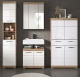 Badmbel Set 4-teilig Willow in wei Hochglanz und Nox Eiche Badkombination 200 x 191 cm