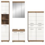 Badmbel Set 4-teilig Willow in wei Hochglanz und Nox Eiche Badkombination 200 x 191 cm