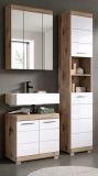 Badmbel Set 3-teilig Willow in wei Hochglanz und Nox Eiche Badkombination 112 x 191 cm