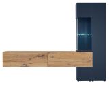 Wohnwand Azuro in Zinneiche und blau Schrankwand 210 cm inklusive LED Beleuchtung, Push-to-Open